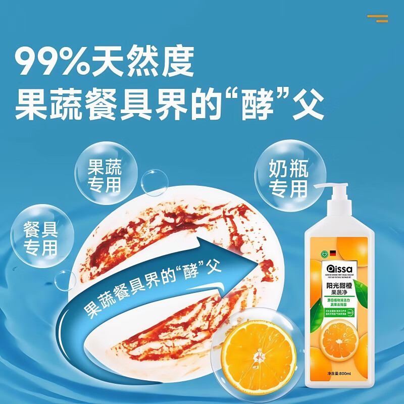 JCZS德国品质洗洁精食品级a类家用家庭官方旗舰厨房洗碗液果蔬清洗剂 2瓶装