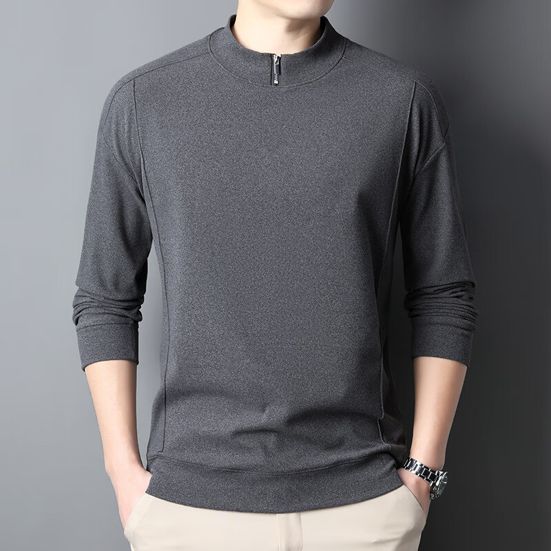 楠飞华裳2025秋冬新款德绒拉链立领男士长袖薄绒卫衣休闲保暖男内搭打底衫 Y90-灰色 XL (建议140-155斤)