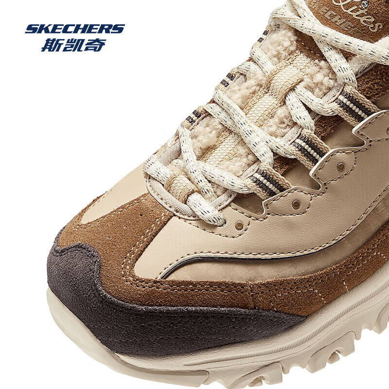斯凯奇（Skechers）卷毛熊丨2024年秋冬新款女鞋复古加绒保暖厚底增高休闲运动老爹鞋 焦糖板栗/BRMT 37