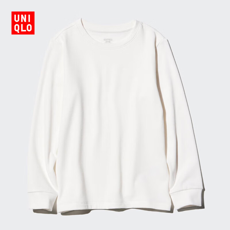 优衣库童装男童女童HEATTECH棉混纺圆领T恤保暖内衣478628 479306 478628/01乳白色 120