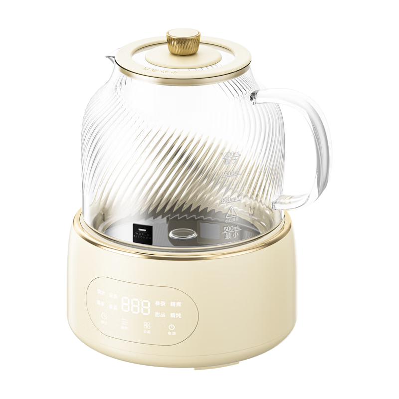 WORLD KITCHEN美国康宁养生壶全玻璃恒温壶煮茶壶煮茶器1.2L办公室花茶壶烧水壶电热水壶0胶和0拼接【基础款】