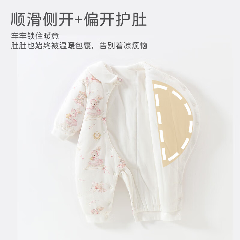 婴蒂尼秋冬保暖宝宝连体衣 夹棉哈衣婴儿秋冬季a类初生宝宝衣服满月加厚 星愿兔兔 80cm