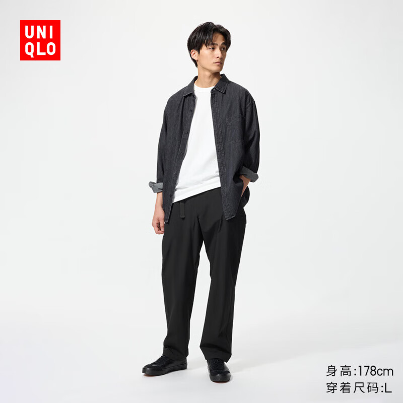 优衣库男女装弹力休闲长裤窄口裤子户外工装裤新款479382 481269 479382/09黑色 XL