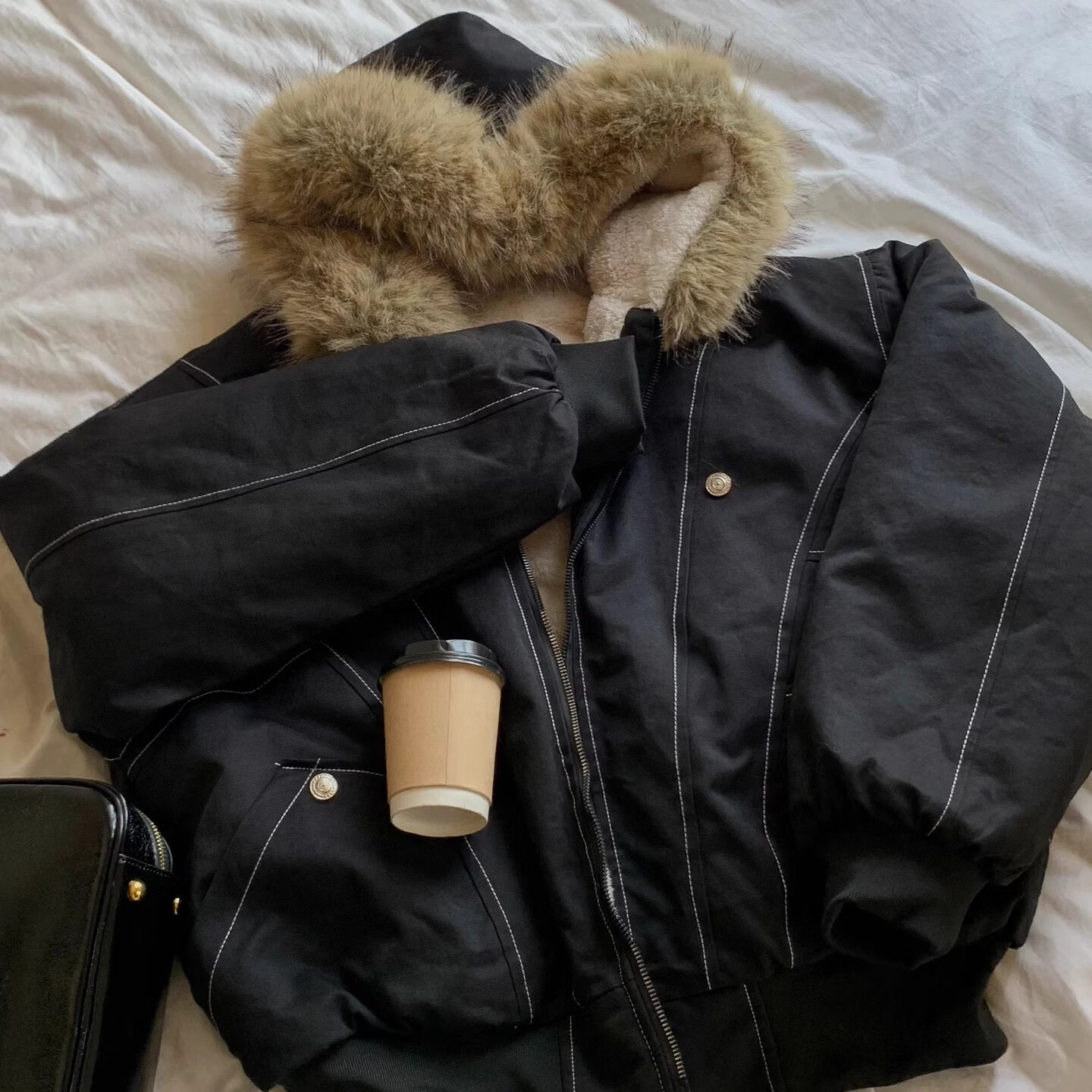 相伊恋人棉服女25年秋冬新款座山雕短款外套加绒加厚小个子派克服工装棉袄 灰绿色 L 【推荐115斤-130斤】