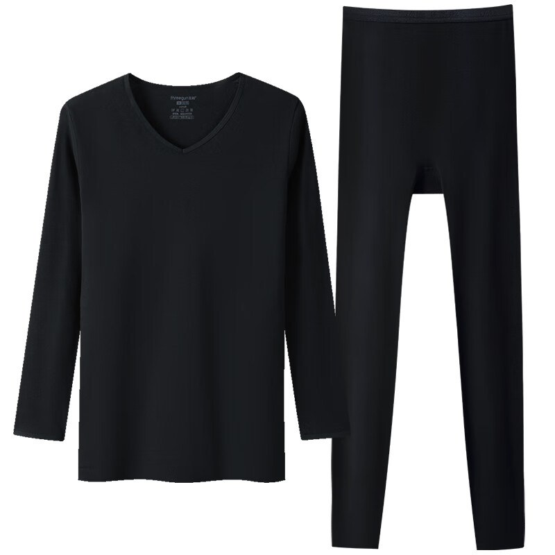 三枪[2件]保暖内衣女100%纯棉V领柔软透罗纹高弹秋衣秋裤秋冬季抗静电 【V领上衣+裤子】黑+黑 L