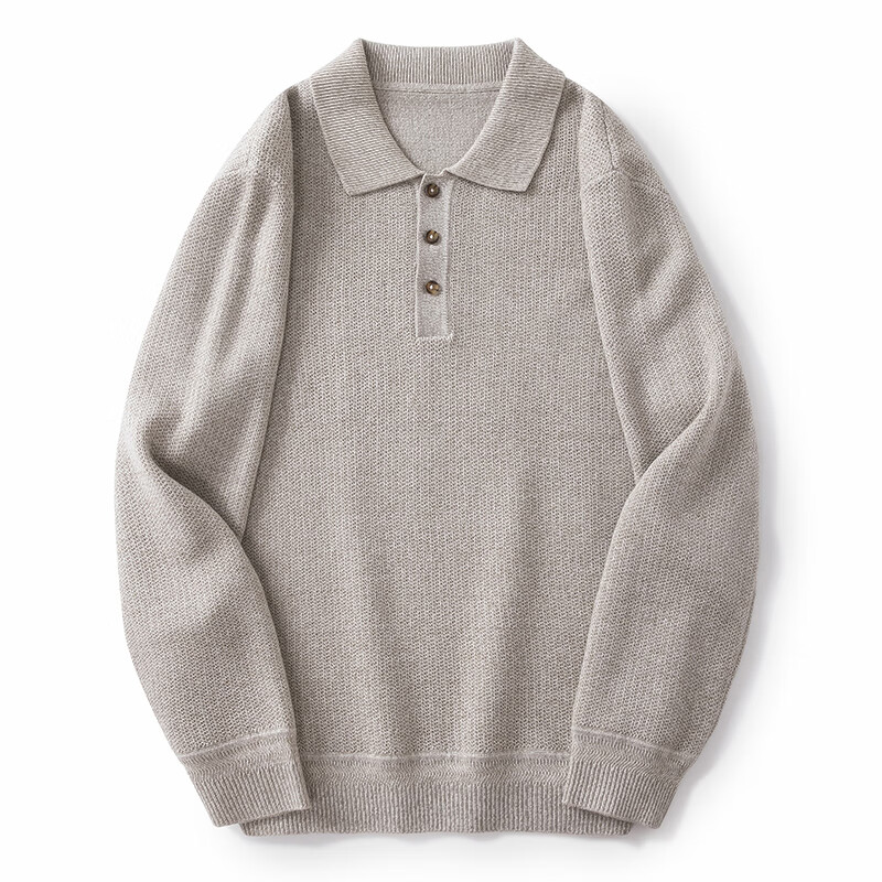 MARKLESS复古老钱风男士毛衣 秋冬款宽松翻领可机洗羊毛衫男5710 米色 2XL