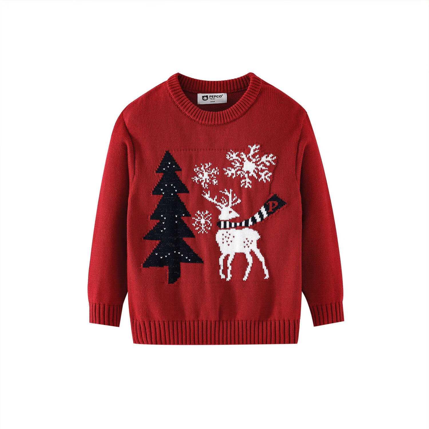 小猪班纳【费尔岛毛衣】童装秋冬儿童圣诞麋鹿提花男女童慵懒套头针织毛衫 波尔多红 130