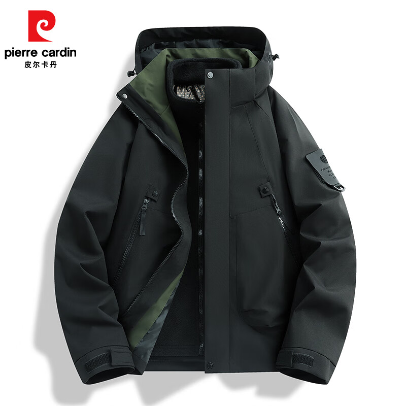 皮尔卡丹 冲锋衣 三合一可拆卸防风防水  黑色/荧光绿/米白/黄 109.9元(4色可选)