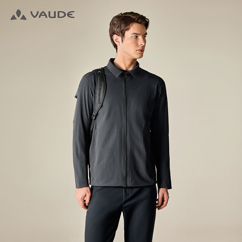 巍德(VAUDE)软壳衣CORDURA防风防水商务行政夹克男防刮蹭简约通勤外套男翻领 VAUDE黑-503 M【推荐身高170-180,130-140斤】