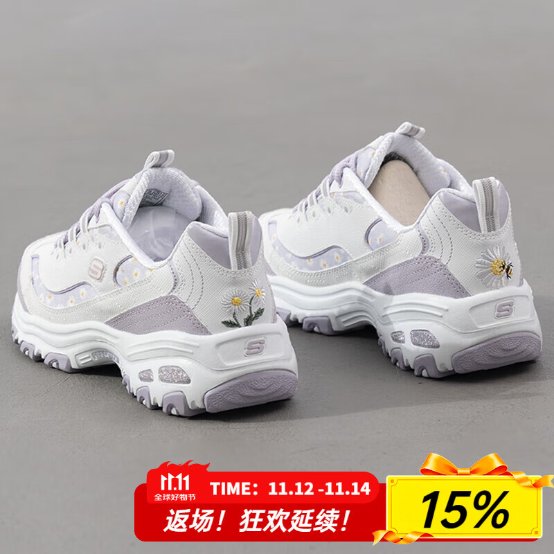 斯凯奇（Skechers）女鞋夏季2025新款老爹鞋厚底增高熊猫鞋百搭运动鞋轻便休闲鞋 896180-WLV 36
