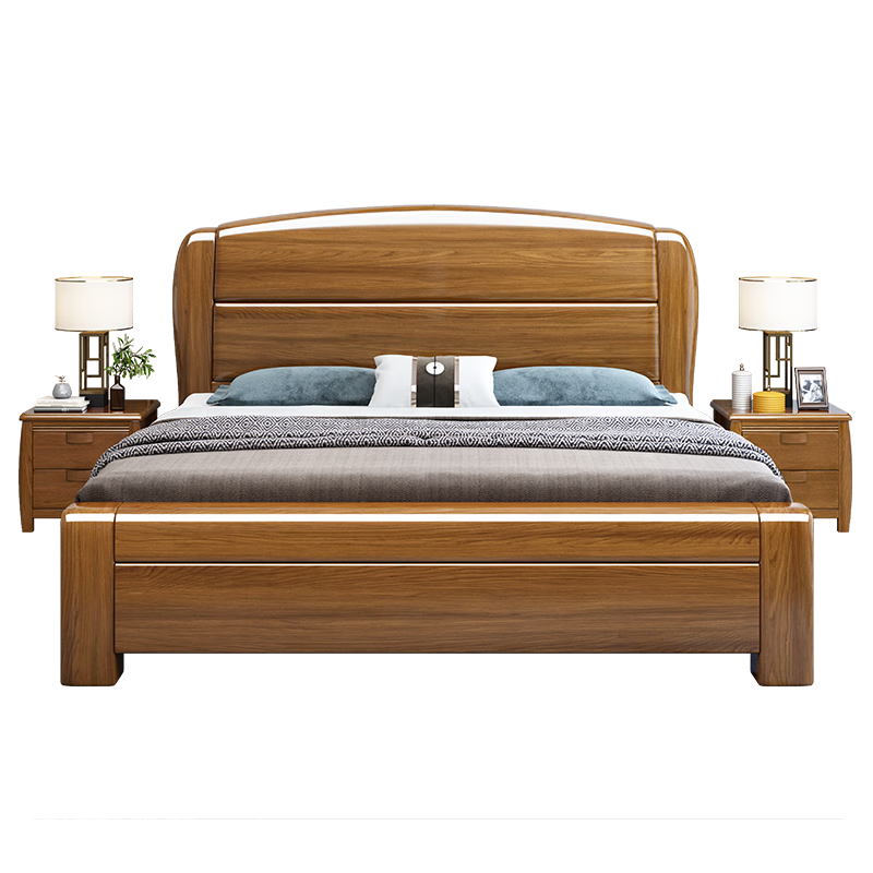 惠寻京东自有品牌 床 1.8米x2米双人床床实木床小户型床家具主卧室床 床+环保棕垫+床头柜*2 1.5米x2米(框架结构)