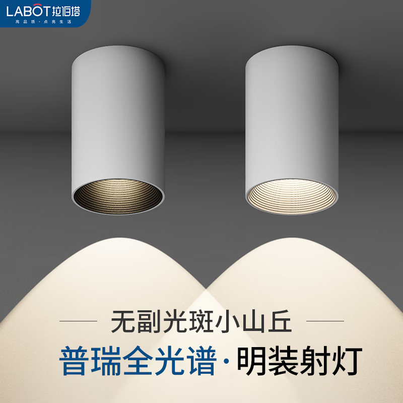 拉伯塔明装射灯长桶防眩小山丘家用无主灯免开孔天花吸顶卧室过道灯筒灯 射灯【白杯7W】普瑞全光谱 暖光3000K