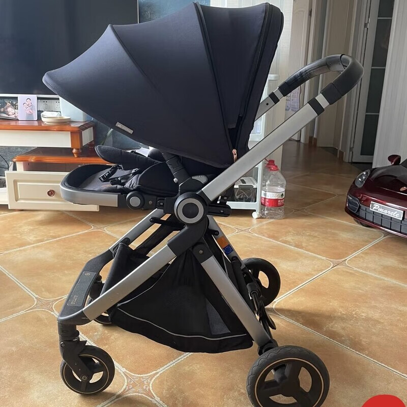 elittileelittleemu嬰兒推車雙向輕便高景觀可躺寶寶手推車可折疊 歐版【四段蓬】藍(lán)色+蚊帳涼席