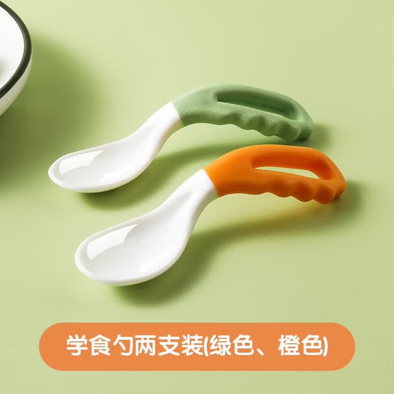 弯头辅食勺 宝宝勺子学吃训练1岁自主进食婴儿辅食勺 【弯头勺】2祇装 --(易上手好抓握,轻松学食)