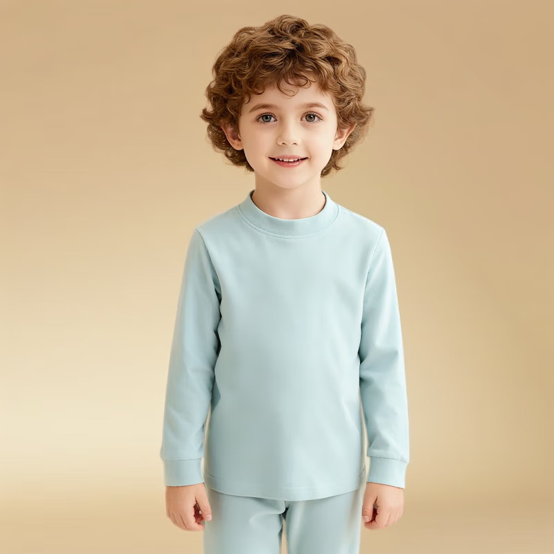 小猪班纳（PEPCO）儿童保暖内衣儿童秋衣打底衫半高领T恤家居服德绒打底衫男女童 雾霾蓝 【单上衣】 140 cm 建议身高125-135cm