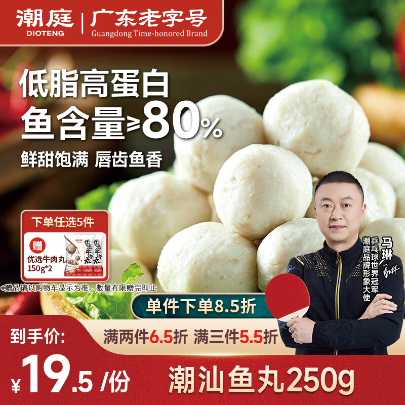 潮庭潮汕鱼丸250g 低脂高蛋白 内海新鲜海鱼 儿童早餐火锅食材夜宵