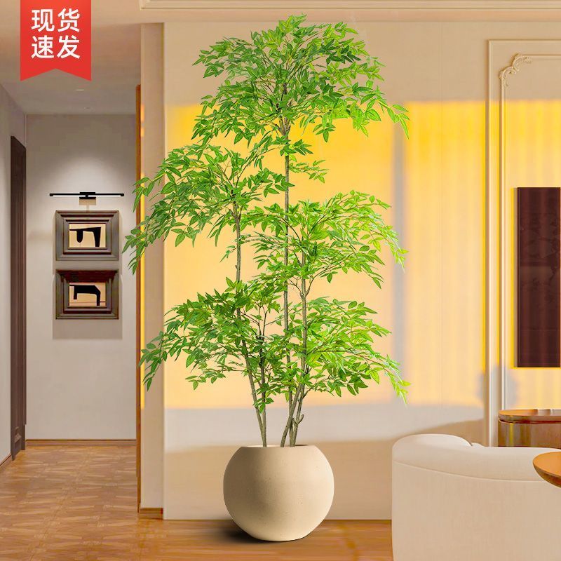 时鸟南天竹仿真绿植高端轻奢室内大型落地盆栽客厅装饰摆件仿生假花树 【外贸升级款】1米1杆南天竹 原盆一体(送椰丝+吊牌)