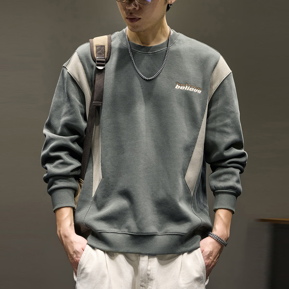 新百伦重磅卫衣男士秋冬款宽松大码长袖t恤高端加绒加厚上衣外套男 黑色 常规 XL 码【建议140-160斤】