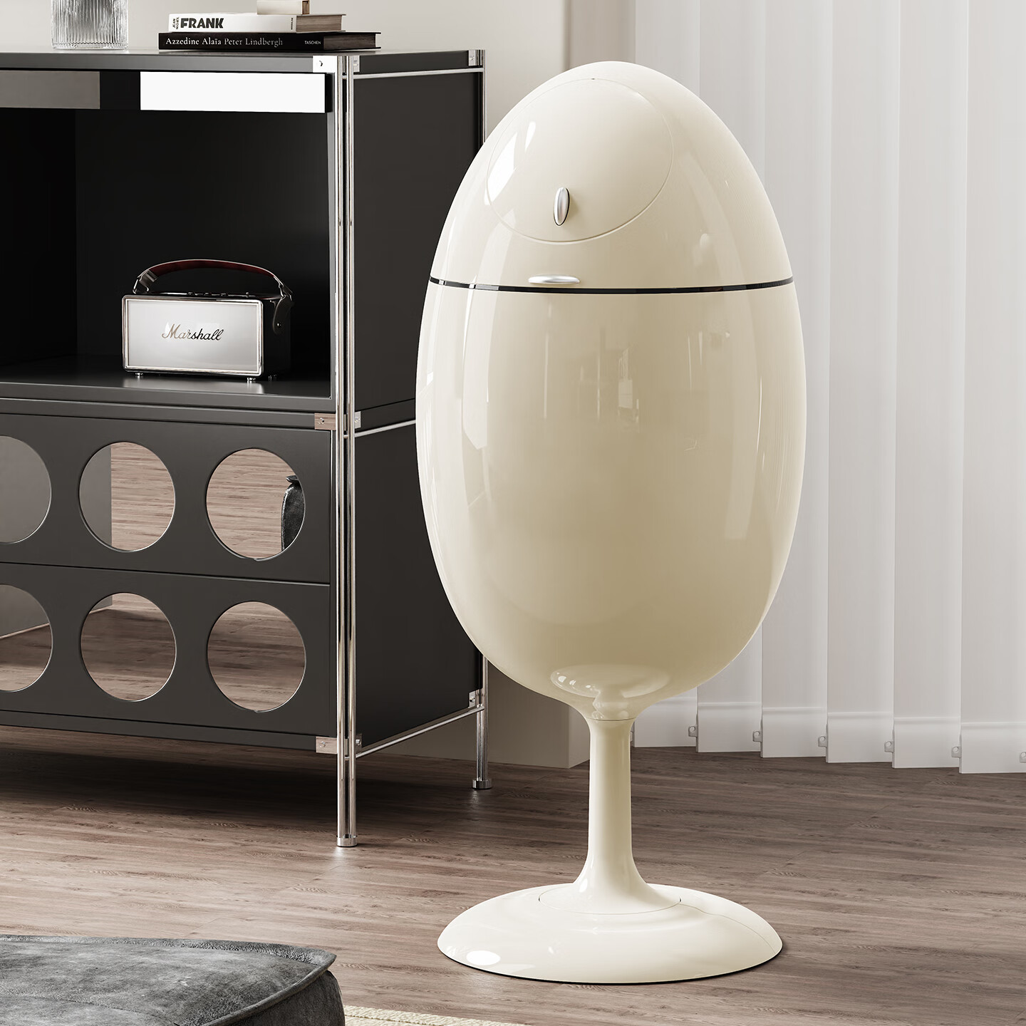 艾仕可（ASCOR）恐龙蛋垃圾桶家用高颜值高档2025新款卧室专用免弯腰客厅轻奢大号 恐龙蛋丨亮面红-大号