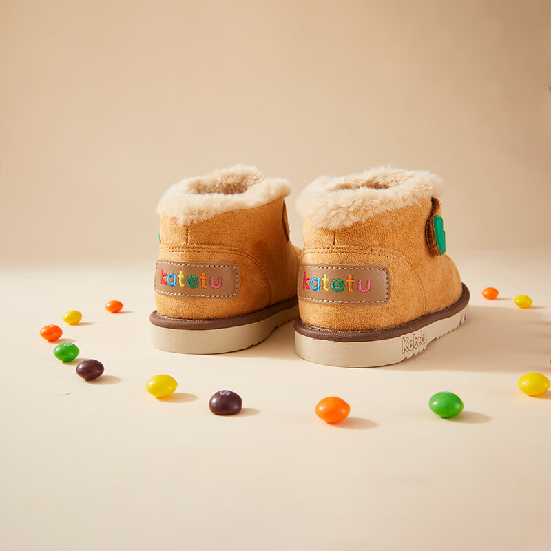 卡特兔儿童雪地靴男童女童毛毛鞋2024冬季新款棉鞋加绒保暖棉靴 棕色 27 内长16.5cm脚长约15.5-16.1cm