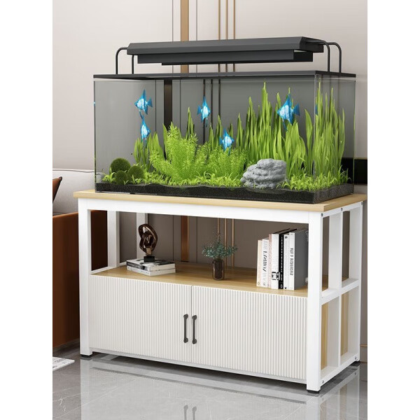 胖东来同款鱼缸架子鱼缸底柜鱼缸架金属底架底座草缸铁艺鱼缸底架 黑架＋胡桃柜竖条门 不带鱼缸 50x30x70cm 长宽高