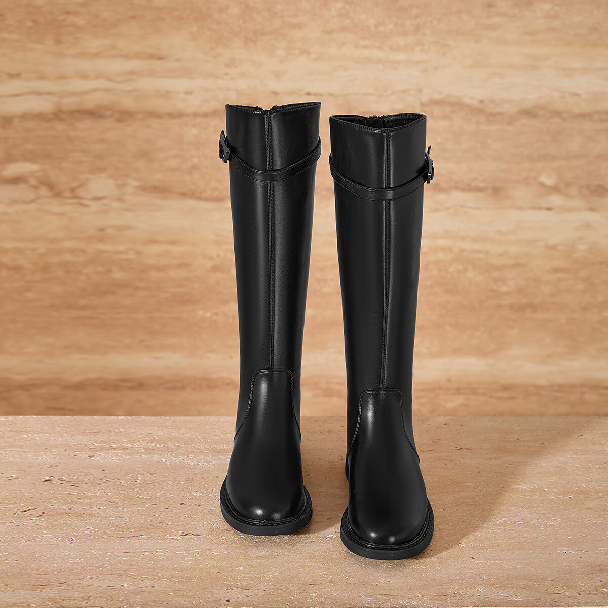 星期六厚底长筒靴女2025新款秋冬加绒保暖骑士靴小个子增高显瘦长靴女款 黑色 38