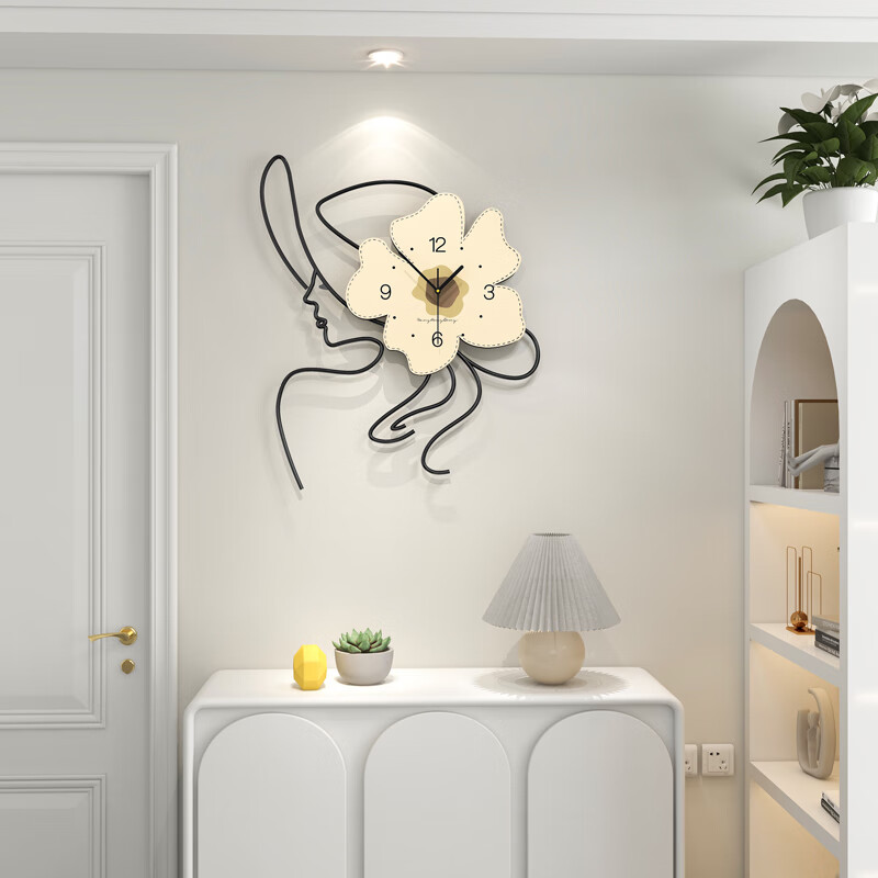 赟娅现代简约大气高级餐桌挂钟创意餐厅装饰时钟钟表客厅挂墙圣诞礼物 一路生花【48*57CM】