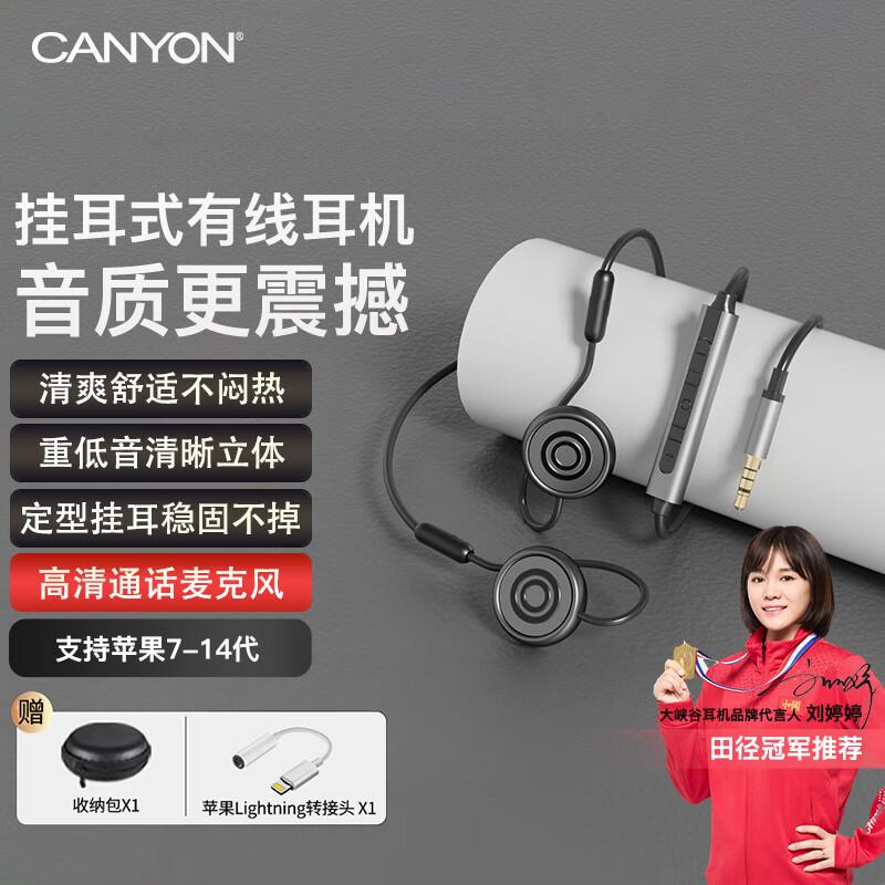 大峡谷G6有线耳机挂耳式不入耳带麦克风二合一办公会议游戏电竞久戴不痛适用手机电脑笔记本平板  G6黑【3.5圆头+苹果Lightning转接头】 标配