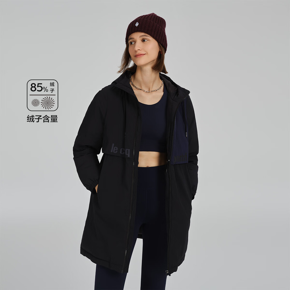 法国公鸡2024中长款保暖羽绒服外套 炫黑色