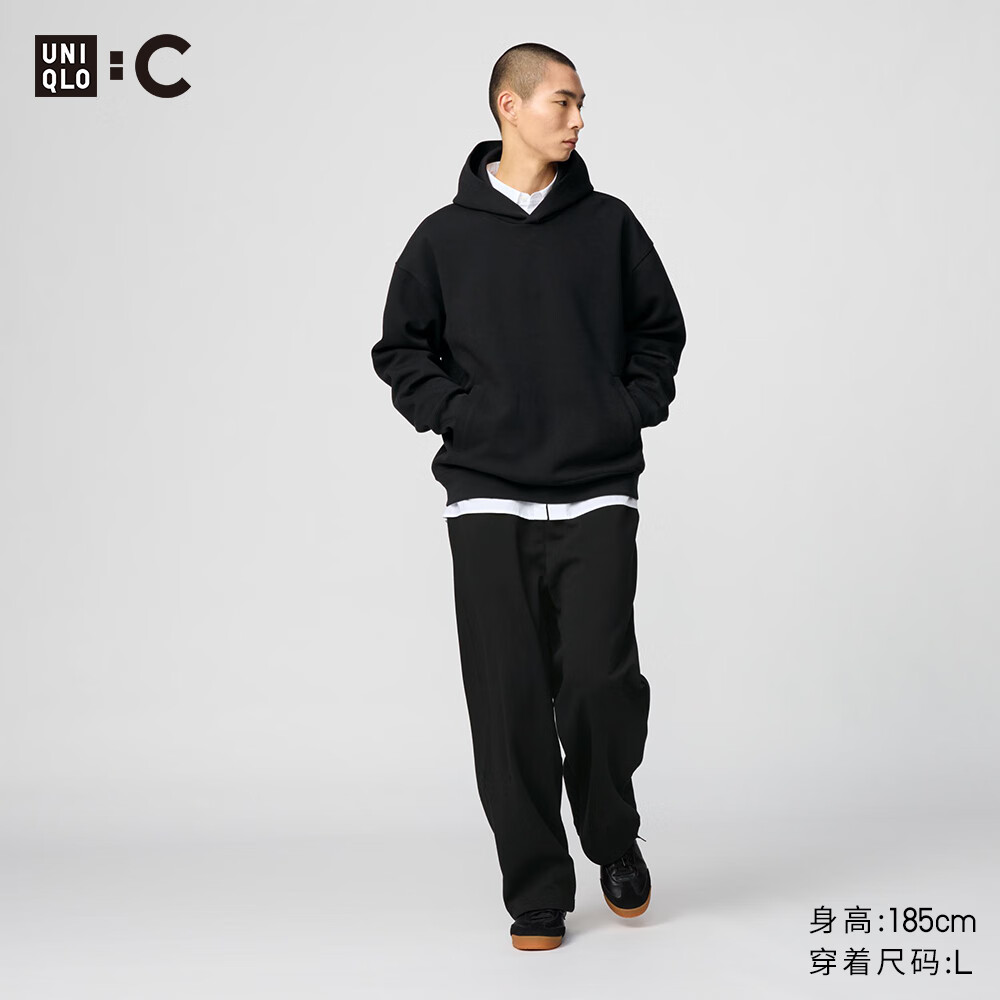 优衣库C系列合作款男女装宽松运动长裤卫裤常规款475383 471809 471809/09黑色 L /175/88A