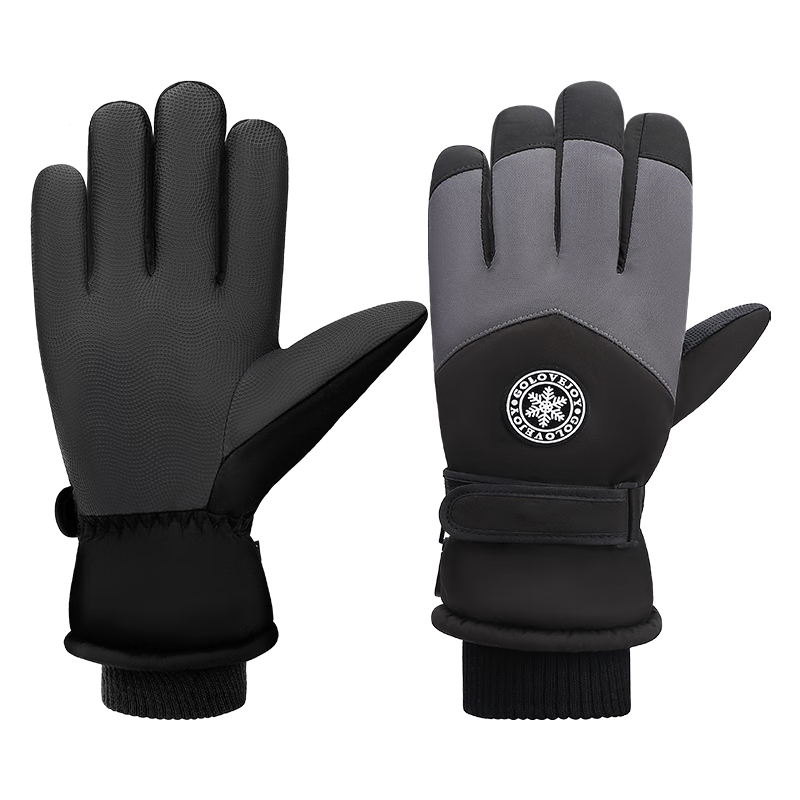 匹克手套冬季保暖加绒加厚可触屏骑行电动车摩托车防水防寒滑雪手套 男女通用【加绒防风】L码 黑灰  滑雪骑行/保暖手套