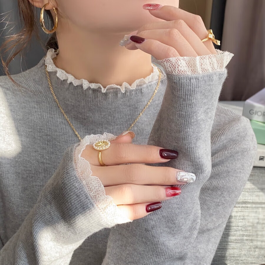 香影纯蕾丝半高领白色打底衫女内搭高级感2025秋冬新款毛衣外穿针织上衣 白色 S (建议95斤以内)