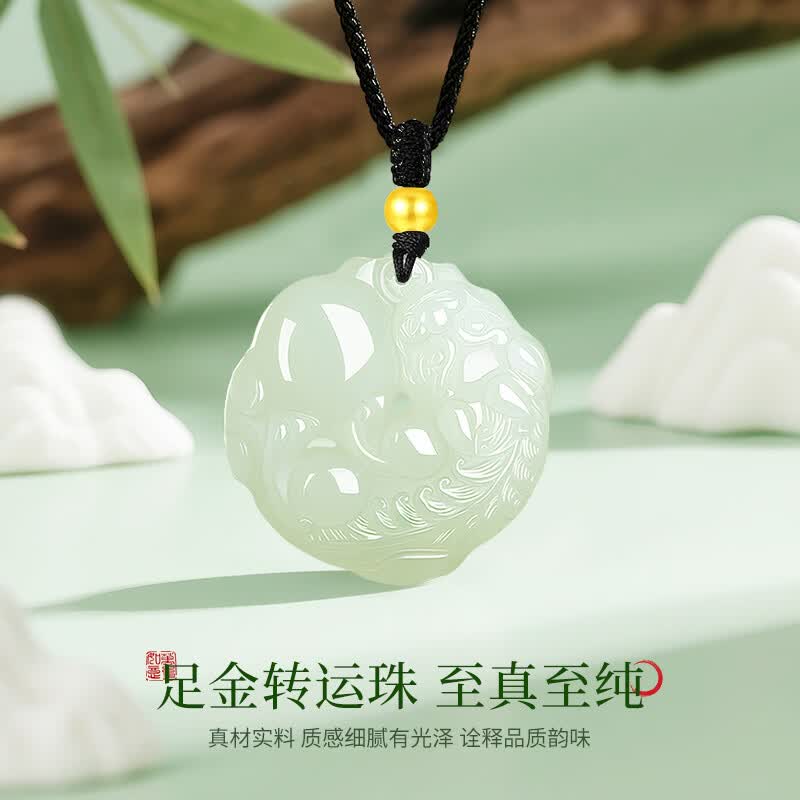 中国黄金（CHINA GOLD）招财貔貅和田玉吊坠女金镶玉项链生日礼物送女友老婆纪念日 足金圆满貔貅金珠和田玉项链