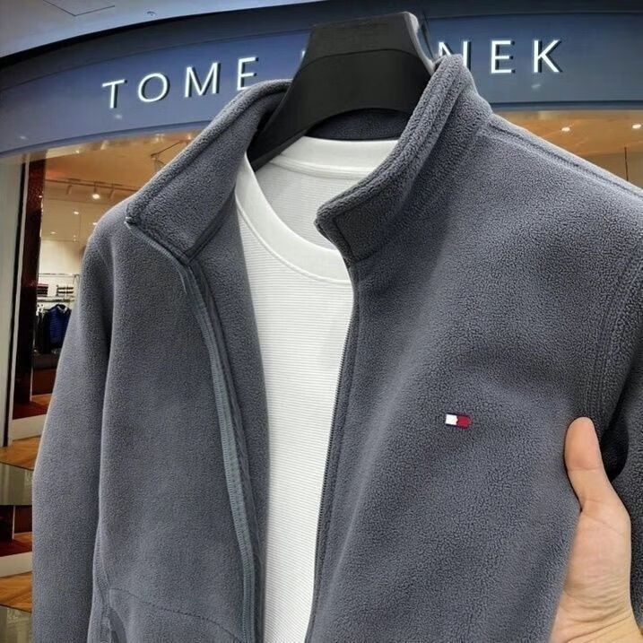 TOMMY JEANS奥莱折扣美国tommy汤米加厚开衫男卫衣秋冬双面摇粒绒夹克外套男 碳灰【刺绣款】 2XL 建议145-160斤