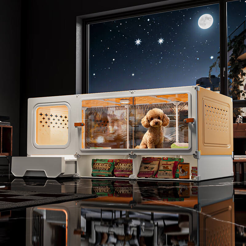 蔻丝狗笼子小型犬带厕所分离家用带遥控灯泰迪博美小狗窝豪华别墅