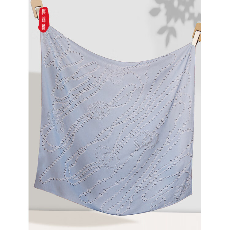 織錦樓25年新品桑絲巾夏季防曬沙灘巾外搭披肩送媽媽 汐光-霧藍(lán)