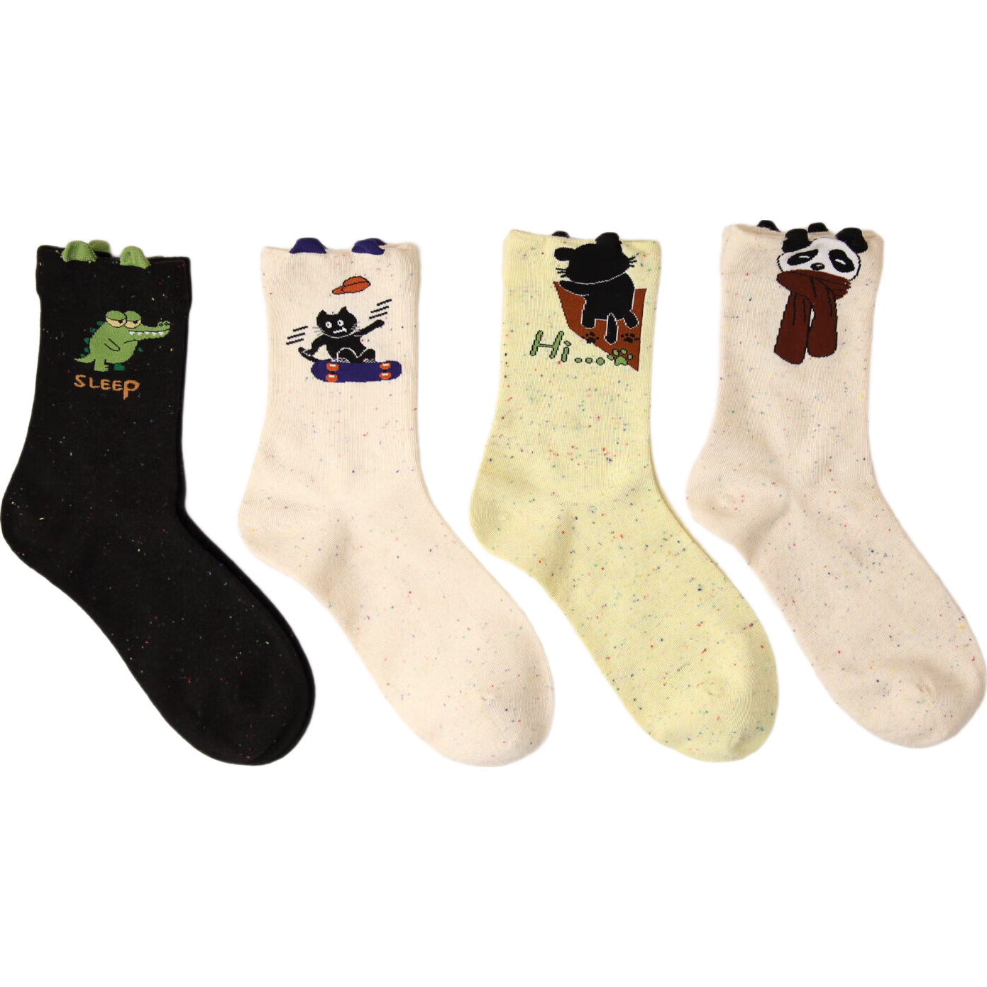 无骨云朵小猫袜子女中筒袜春秋冬季可爱日系立体卡通点子纱女生 1双【随机动物】