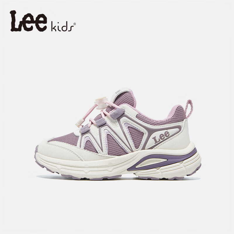 Lee童鞋儿童运动鞋秋季网面透气校园男女童户外休闲跑步鞋老爹鞋 米紫 36 【建议脚长220-225mm】
