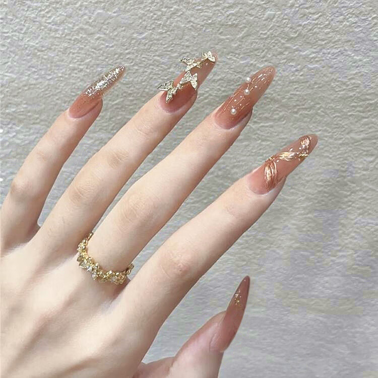 nail nina【美甲合集】蓝英伦风空气软甲假指甲片穿戴美甲贴成品甲片