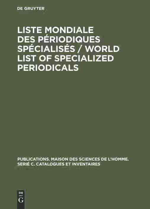 riodiques spécialisés   world list of specialized periodicals