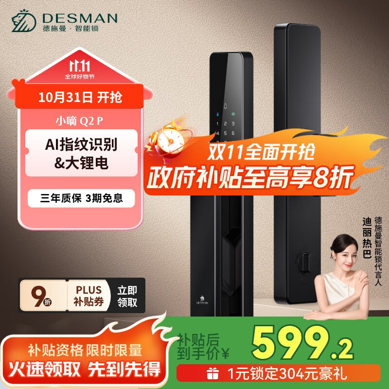 德施曼（DESMAN）智能门锁密码锁入户门 电子锁家用防盗指纹锁 小嘀 Q2P