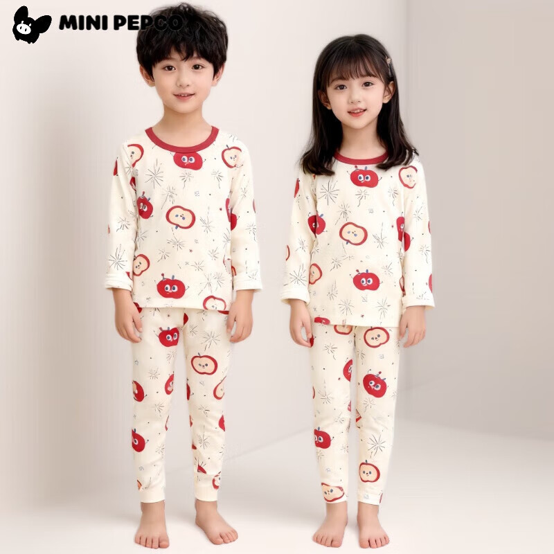 小猪班纳（PEPCO）秋冬季新款儿童睡衣套装秋衣秋裤无骨莱卡男童女童纯棉a类家居服 莱卡-玫瑰花竖条 140 cm