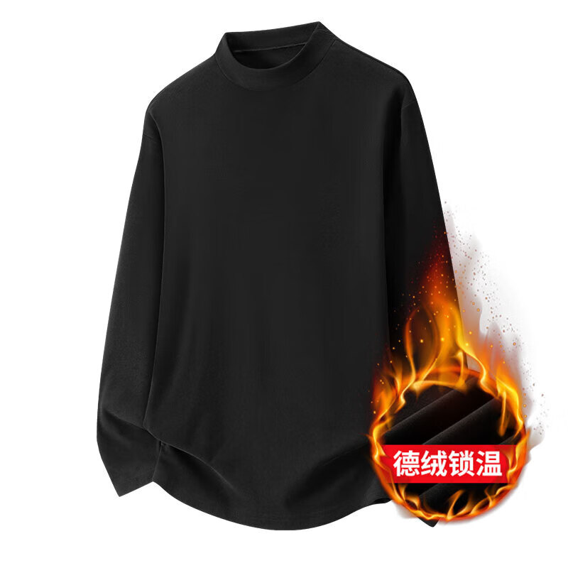 JEEP SPIRIT吉普卫衣男2025新款半高领上衣德绒长袖男女同款加厚纯色打底衫 黑色+白色 XL (建议115-135斤)