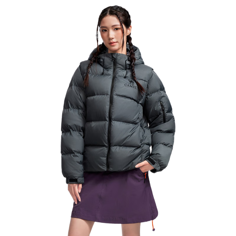 骆驼女装羽绒服冬季新款男女同款袖子可拆防泼水高蓬保暖面包服