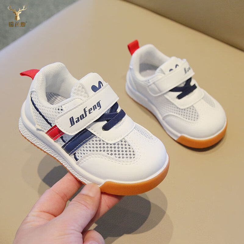 暧色鹿宝宝鞋子透气2024夏季新款儿童运动鞋男女童镂空网鞋软底学步鞋潮 蓝色2813 18 内长12.0cm