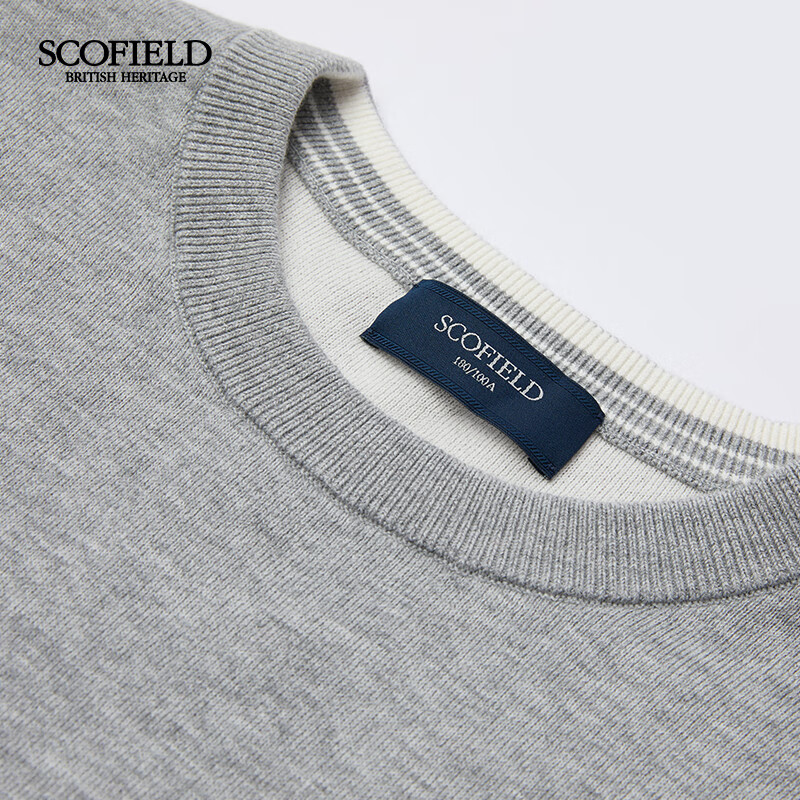 Scofield男装25年秋冬新款绵羊毛圆领简约纯色商务休闲保暖毛衣 灰色 XL (180)