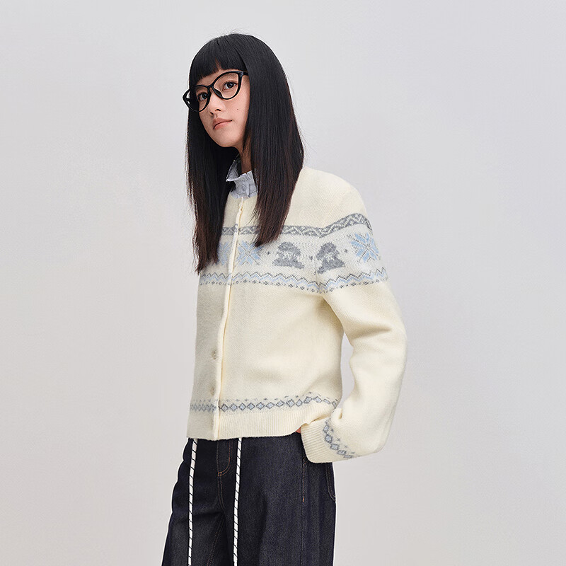 乐町【费尔岛】针织开衫女秋冬新款内搭上衣 云雾白（现货） L