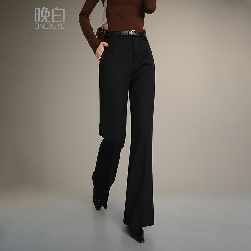 晚白【新品】遮胯显瘦微喇裤女2026春款通勤百搭休闲裤子【不含腰带】 黑色 29