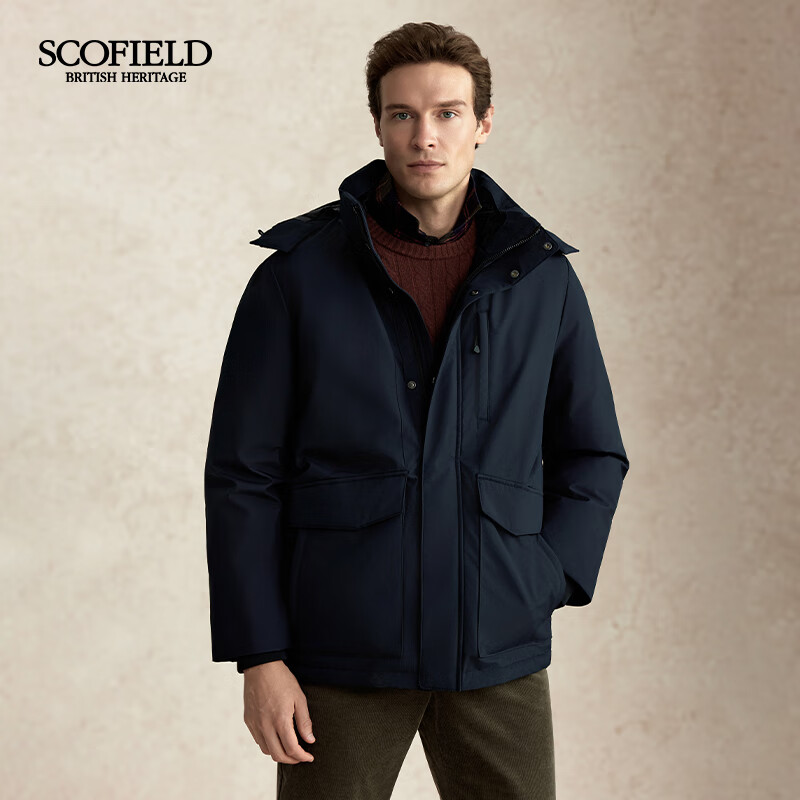 Scofield男士25秋季新款可脱卸帽子羽绒服90鹅绒罗文收口鹅绒服冬季外套 藏青色 L (175)