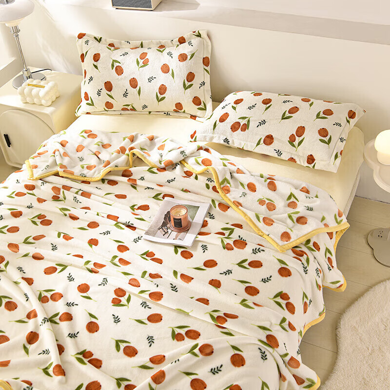 软贝牛奶绒法兰绒毛毯 单双人学生宿舍绒毯床单 午睡空调盖毯子 郁金香 150x200cm单毛毯